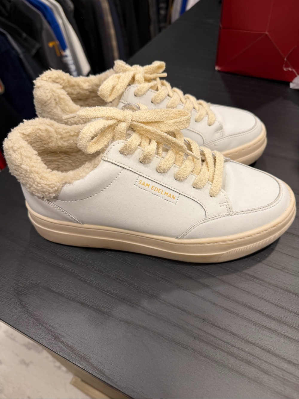 Sam Edelman Cream/Beige Sherpa-Lined Low-Top Sneakers